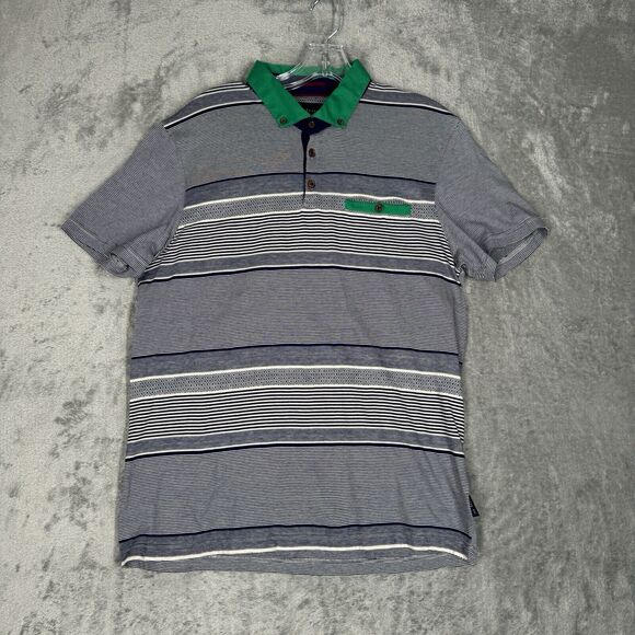 Ted Baker Shirt Mens Large Blue White Stripe Golf Polo Classic Preppy Sportswear - Picture 2 of 9